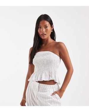 Vero Moda Poplin Shirred Peplum Hem Bandeau Top Co-ord - White