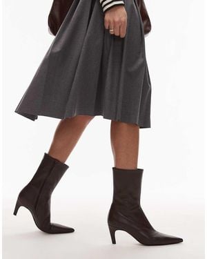TOPSHOP Neeve Premium Leather High Heeled Ankle Boots - Black