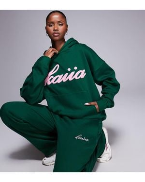 Kaiia Exclusive Cotton Rich Borg Logo Oversized Hoodie Co-ord - Green
