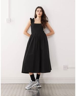 Collusion Woven Ruched Strap Midi Dress - Black