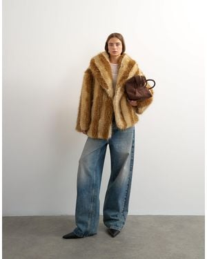 TOPSHOP Faux Fur Mid Length Coat - Brown