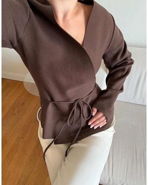 NA-KD Sculpted Sleeve Fitted Cardigan - Brown
