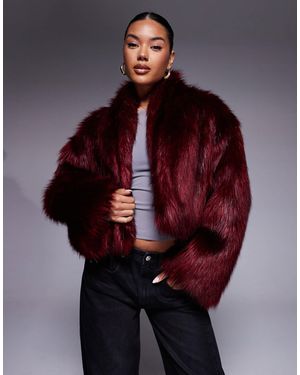 Aria Cove Oversized Cropped Wide Sleeve Faux Fur Jacket - Red