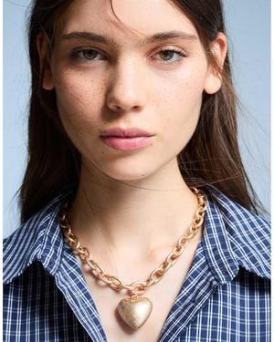 Bershka Heart Pendant Necklace - Blue