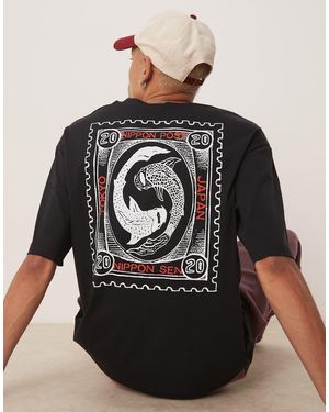 SELECTED T-Shirt Oversize Nera Con Stampa Di Carpe Koi Sul Retro - Nero