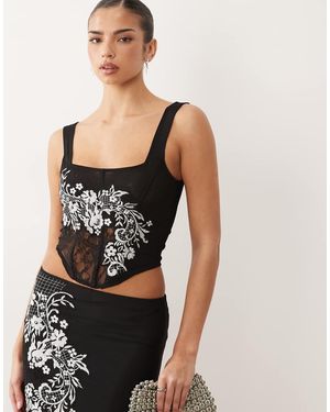 ASOS Korsettop Van Mesh Met Borduursels - Zwart