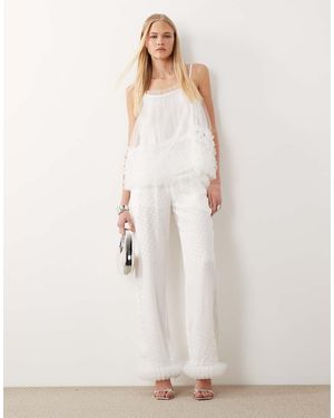 Sister Jane Pantalones De Novia Blancos Con Estampado De Lunares Y Ribete De Tul De (Parte De Un Conjunto) - Neutro