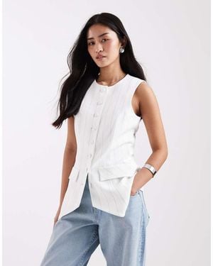 River Island Striped High Neck Waistcoat - White