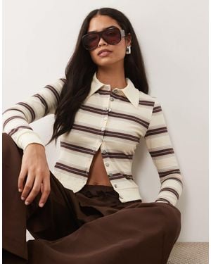 Lioness Bada Bing Cotton Button Up Collar Detail Top - Brown