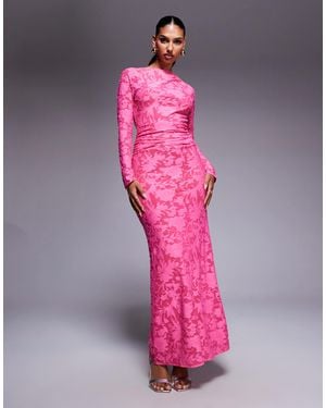 ASOS Devore Long Sleeve Maxi Dress With Open Back - Pink
