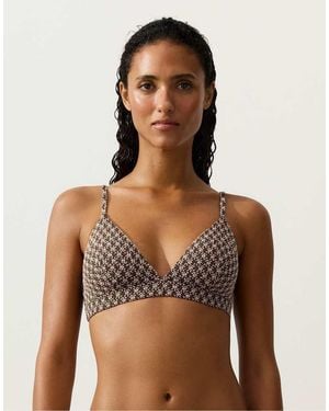Oysho Floral Jacquard Triangle Bikini Top - Brown