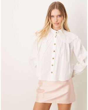 Sister Jane Bow Embroidered Blouse Top - Natural