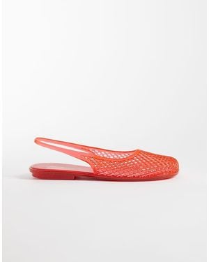 London Rebel Dawn Caged Ballet Flats With Strap And Buckle Detail - Red