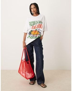 ASOS Oversized T-Shirt With Italiano Pasta Graphic - White