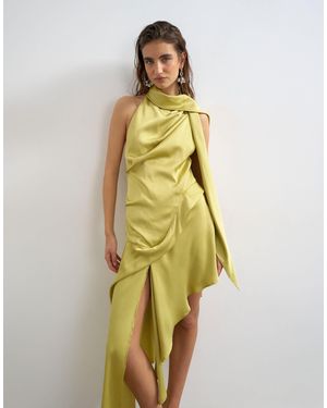 TOPSHOP Premium Satin Halter Asymmetric Mini Dress With Scarf Detail - Yellow