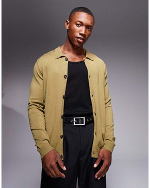 ASOS Co-ord Knitted Button Through Long Sleeve Polo - Blue