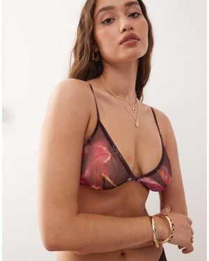 Monki Mix And Match Soft Mesh Triangle Bra - Brown