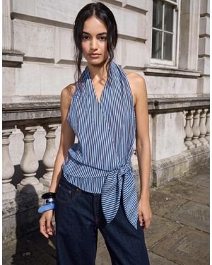 Mango Neckholder-top mit bindegürtel und em karodruck - Blau