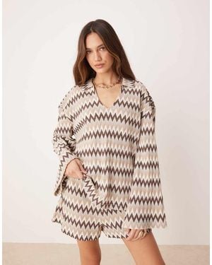 ASOS Oversized Rugby Collar Top Co-ord - Natural