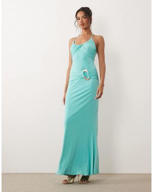 TFNC London Slinky Strappy Halter Trim Detail Maxi Dress - Blue