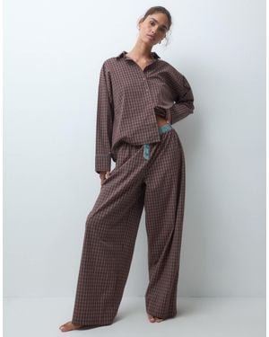ASOS Long Sleeve Woven Pajama Set - Brown
