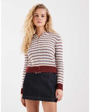 ASOS Knit Fitted Zip Up Jumper - White