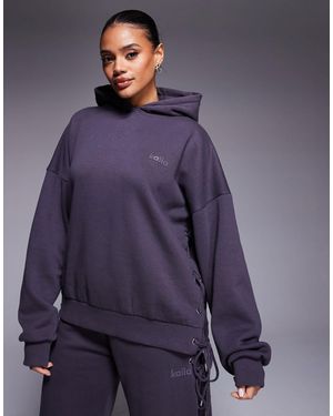 Kaiia Cotton Rich Oversized Lace Up Detail Hoodie Co-ord - Purple