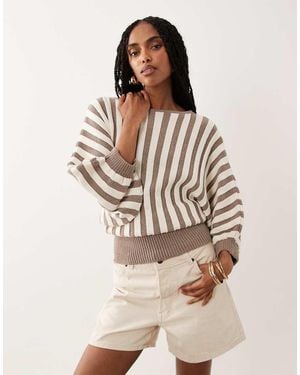 ASOS Gebreide Oversized Gestreepte Top - Naturel