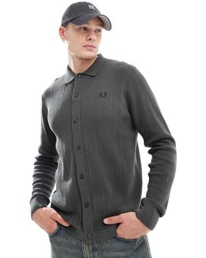 Fred Perry – langärmliges hemd aus pointelle-strick - Grau