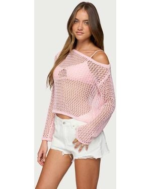 Edikted Inara Off Shoulder Crochet Top - Pink