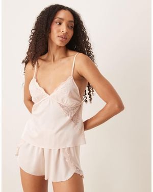 Abercrombie & Fitch Nightwear Satin Lace Trim Cami Top - Natural