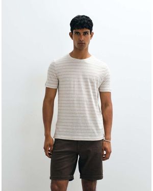 Mango Linen Mix Striped T-Shirt - White