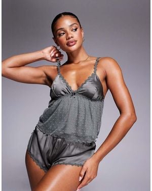 Boux Avenue Daisy Trim Satin Cami Set Pyjamas - Grey