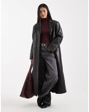 ASOS Longline Real Leather Dad Coat - Black