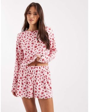 Miss Selfridge – mix and match – pyjama-shorts aus pointelle mit blumenmuster - Rot