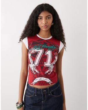 Ed Hardy Roaring Tiger Ringer Tee - Red