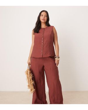 Vila Curve Pantalones Marrón Henna A Cuadros De Pernera Ancha De (Parte De Un Conjunto)-Rojo