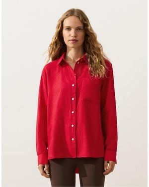 Oysho 100% Linen Relaxed Shirt - Red
