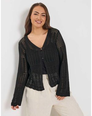 Yours Clothing Pointelle Knitted Cardigan - Black