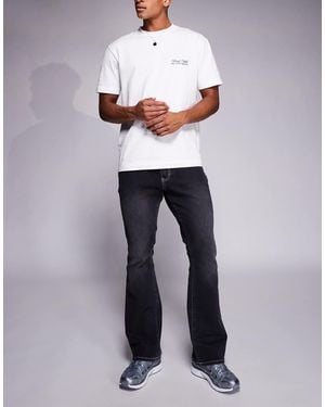 Liquor N Poker Stacked Slim Flare Denim Jeans - Gray