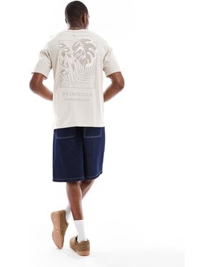 JJ Rebel T-Shirt Crema Con Stampa Di Foglie Sul Retro - Blu