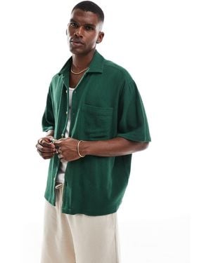 ASOS Boxy Textured Revere Regular Shirt - Green