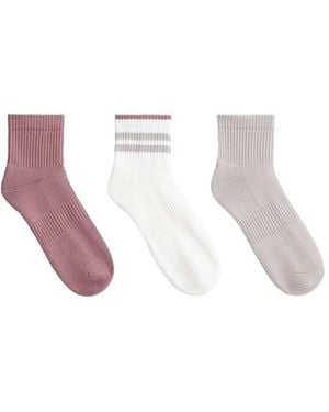 Oysho 3 Pairs Of Cushioned Cotton Quarter Yoga And Pilates Socks - Pink