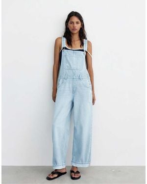Pull&Bear Long Denim Dungarees - Blue