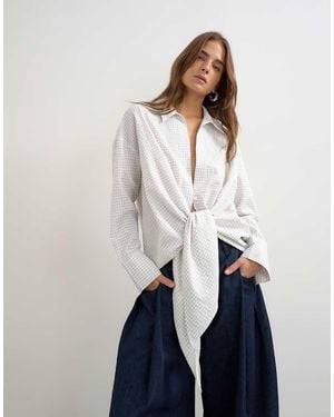 TOPSHOP Camisa Blanca A Cuadros Con Detalle De Lazo-Blanco - Azul