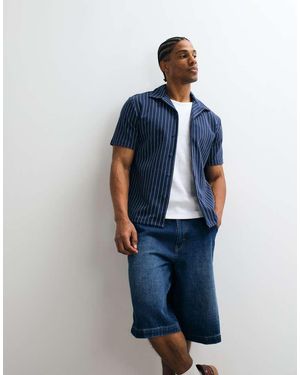 Weekday Short Sleeve Stripe Resort Shirt - Blue