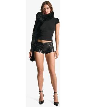 Bershka Metallic Leather Effect Shorts - Black