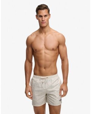 Superdry – premium – badeshorts mit kleinem geometrischem muster - Blau