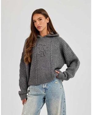 CERNUCCI Cn Cable Knit Oversized Hoodie - Grey