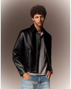 Bershka Boxy Faux Leather Jacket - Brown